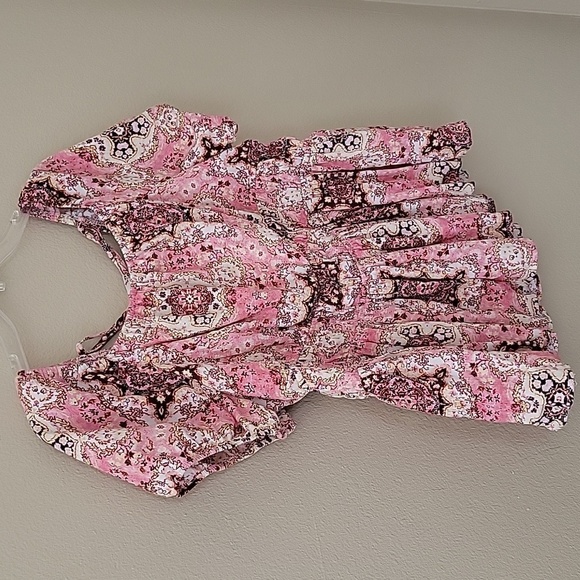 Torrid Pink Boho Floral Washable Crinkle Gauze Cris Cross Back Top - Size 1X - Picture 4 of 12